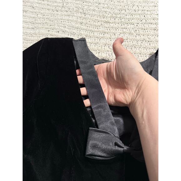 VTG Velour Sheath Dress Short Sleeves Back Bow Cut Outs Knee Length Womens Large - Picture 3 of 13